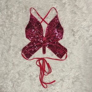 y2k Pink Sequin Butterfly Top